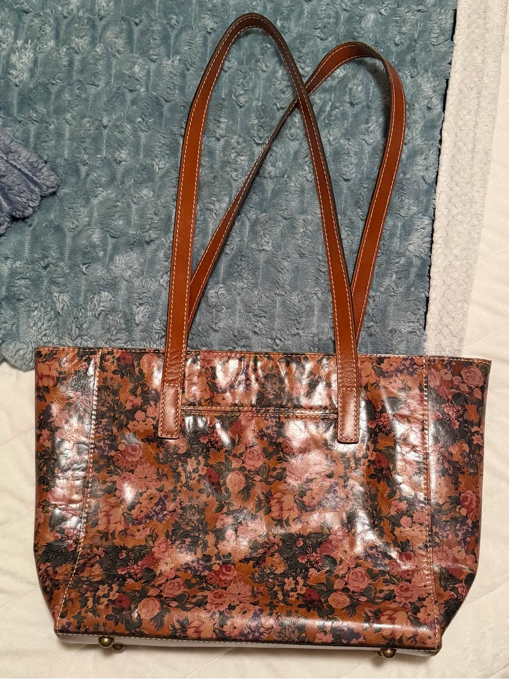Patricia Nash Brown Floral Patent Leather Tote